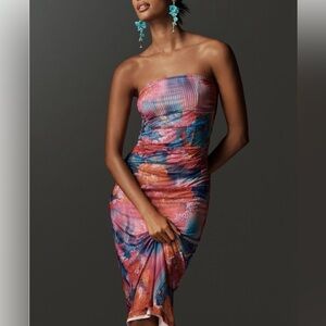 ANTHROPOLOGIE ➕NWT Soleil Slim Strapless Ruched Mesh Dress